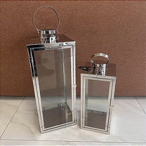 DUPLA DE LANTERNAS PRATA 41x17cm E 57x22