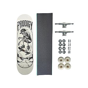 Skate de marfim juvenil completo PRODIGY SKATEBOARDS B&W Skull