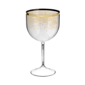 TAÇA DE GIN ACRILICO COM GLITER E BORDA METALIZADA 580ml