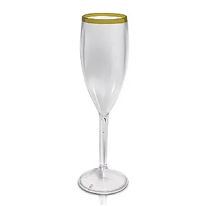 TAÇA DE CHAMPANHE COM BORDA METALIZADA ACRÍLICO 200ml