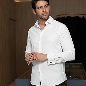 Camisa Branca com Abotoadura de Algodão Italiano