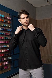 Camisa Social Preta Fibra de Bambu