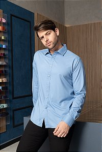 Camisa Social Azul Fibra de Bambu com Elastano