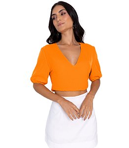 Blusa Feminina Cropped em Crepe Amarra na Cintura