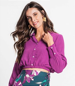 Blusa Manga Longa Cropped Feminina Alfaiataria -Rovitex