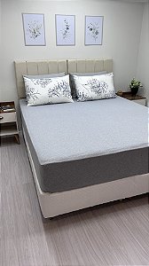 Conjunto de Lençol Cinza e fronhas com Samambaias - Queen