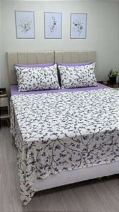 Conjunto 4 peças Lilás com fronhas Borboletas Azuis e Lilás- Queen