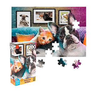 Quebra-Cabeça Grow 200 Peças Melhores Amigos Cachorro Gato Infantil +7 Anos