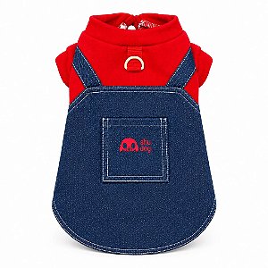 Jardineira Jeans com camiseta Vermelha