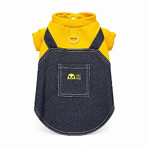 Jardineira Jeans com camiseta Amarela