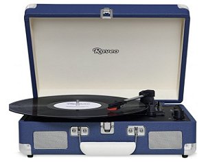 Vitrola Raveo Sonetto Chrome Navy Retro Toca Discos Vinil