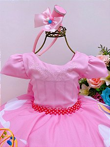 Vestido Infantil Circo Rosa Cinto Pérolas Strass Luxo (DLXCIRCO)