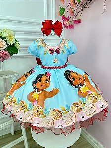 Vestido Infantil Moana Baby Florido Azul Festas Luxo (1770AR)