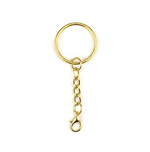 KIT 50 CHAVEIROS SIMPLES 25MM + ELO 8MM GOLD
