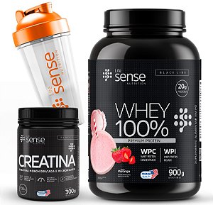 Kit Turbo Sense Morango (Whey 100% + Creatina 300gr + Coqueteleira)