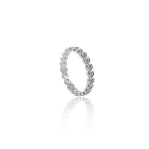 Anel Mini Corações de Cristal - Prata