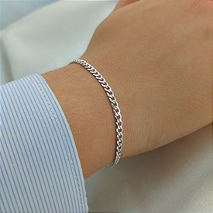 Pulseira Masculina Groumet Fina - 3mm - Prata