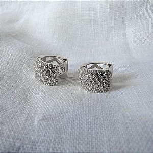Brinco Argola Cravejado Zirconias - Prata