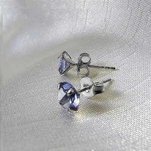 Brinco Solitário Azul Claro - Prata