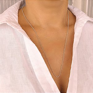 Colar Corrente Fina Elo Português - 60cm- Prata