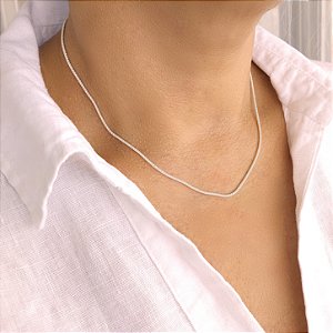 Colar Fino Malha Pipoca - 40cm - Prata