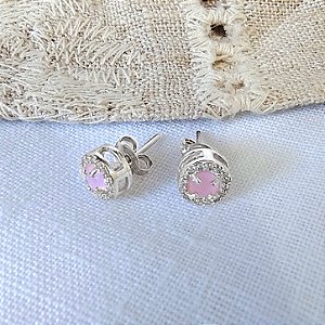 Brinco Pedra Rosa e Zircônias - Semijoia