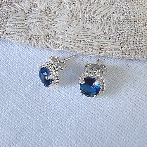 Brinco Solitário Pedra Azul Intenso - Semijoia