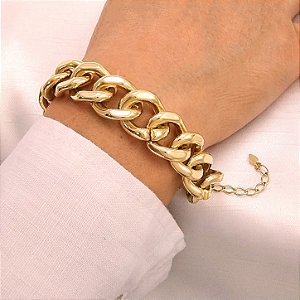 Pulseira Grandes Elos Dourados - Semijoia