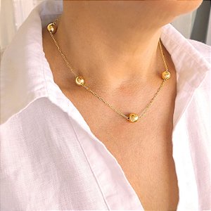 Choker Esferas Douradas - 40cm - Semijoia