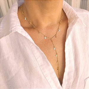 Choker Corrente Fina Gotas - 45cm - Semijoia