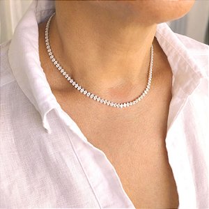 Conjunto Choker e Pulseira Riviera Navete Ouro Branco - 32cm - Semijoia