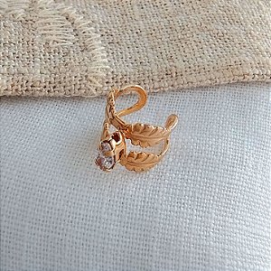 Piercing Fake Folhas e Cristal Solitário - Semijoia