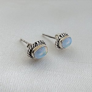 Brinco Pedra Natural Oval Pedra da Lua - Prata