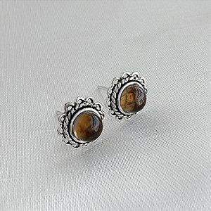 Brinco Pedra Natural Cor Citrino - Prata