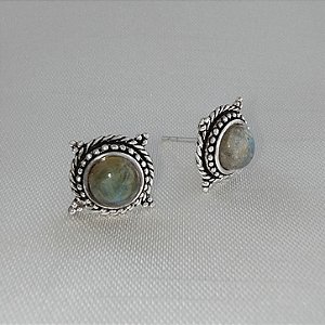 Brinco Pedra Natural Cor Pedra da Lua - Prata