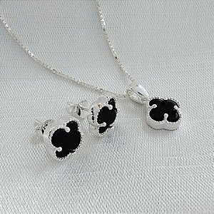 Conjunto Colar Brinco Pingente Trevo - 40cm - Prata