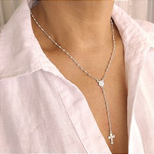 Colar Terço São Bento - 45cm - Prata