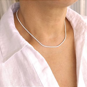 Choker Riviera Fina Cristal - 36cm - Prata