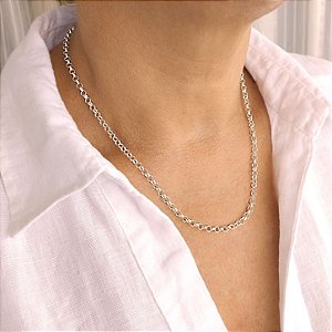 Colar Corrente Elo Português - 45cm - Prata
