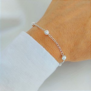 Pulseira Corrente e Esferas Lisas - Prata