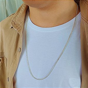 Colar Masculino Groumet Fino Longo - 3mm 70cm - Prata