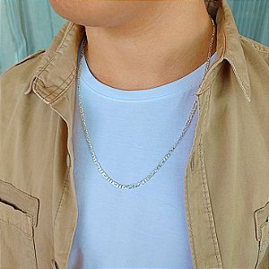 Colar Masculino Groumet 3x1 Fino - 3mm 60cm - Prata