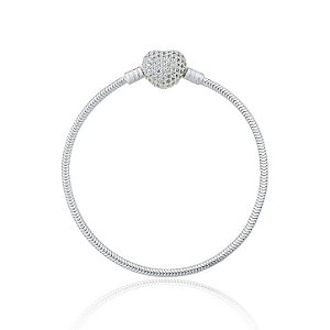 Pulseira Para Berloques Coração Cravejado - Prata