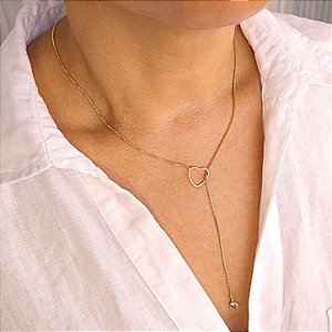 Colar Veneziana Gravata Coração Cristal - 70cm - Semijoia