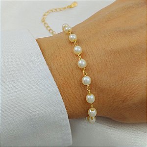 Pulseira Pérolas Pequenas 5mm - Semijoia