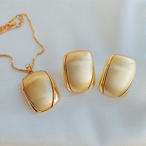 Conjunto Colar e Brincos Luxo Escovado - Semijoia