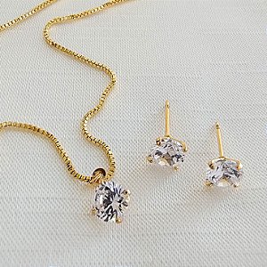 Conjunto Colar e Brincos Ponto de Luz - Semijoia