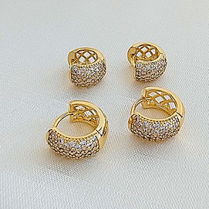 Brinco Duplo Argolas Cravejadas Articuladas - Semijoia