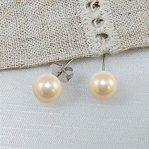 Brinco Pérola Média Solitária Ouro Branco 10mm - Semijoia