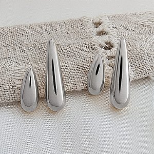 Brinco Duplo Gota Lisa Ouro Branco - Semijoia